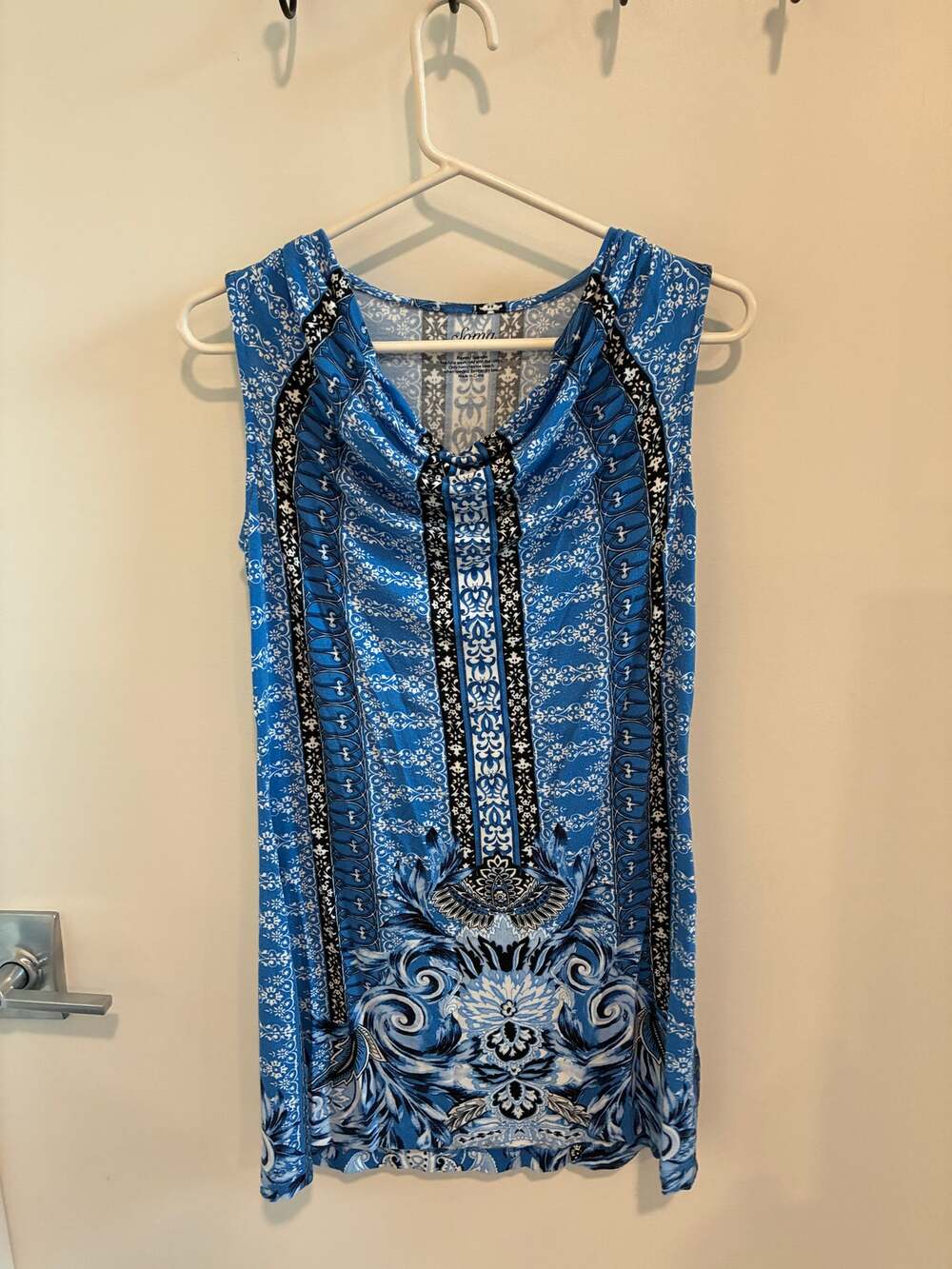 Soma Blue Patterned Boho Bohemian Sleeveless Tunic Top